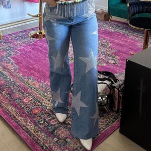 Rhinestone star studded wide leg jeans size 11/29